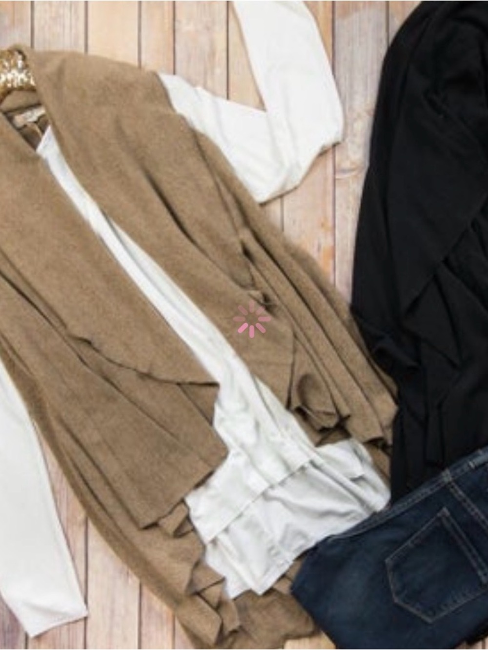 Easel Tan Open-Front Layered Knit Vest